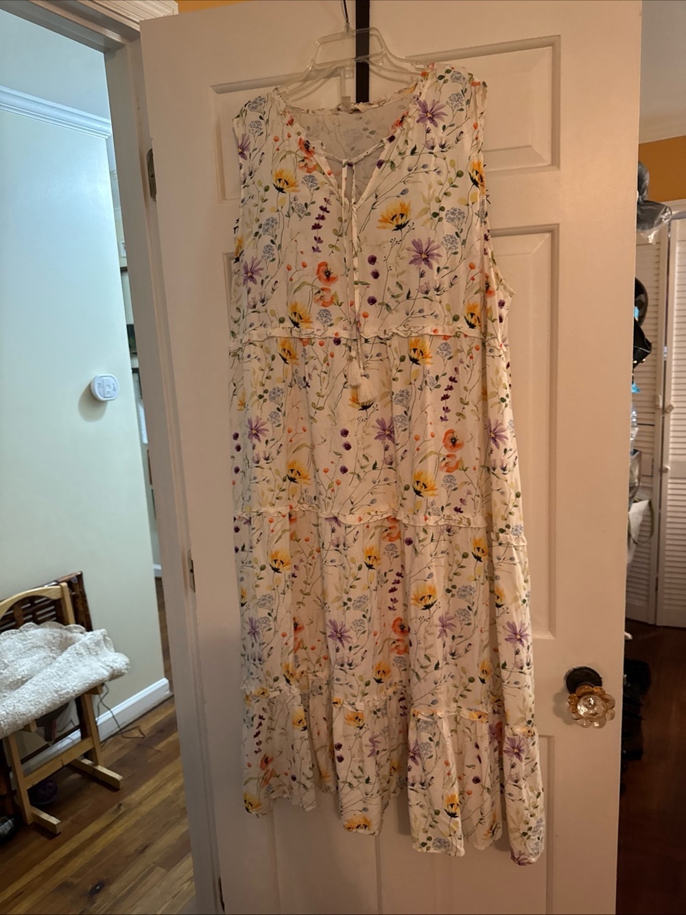 Sleeveless Floral Tiered Maxi Dress - White with Multicolor Bloom